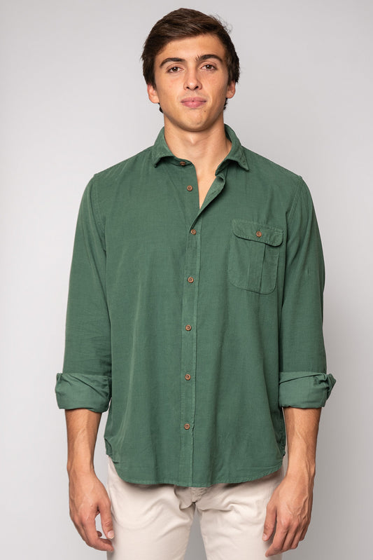 CAMISA MICROPANA VERDE CON BOLSILLO