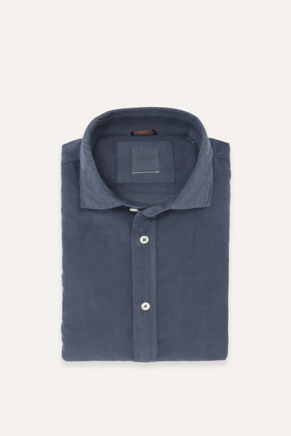 CAMISA DE MICROPANA AZUL OSCURO LAVADO