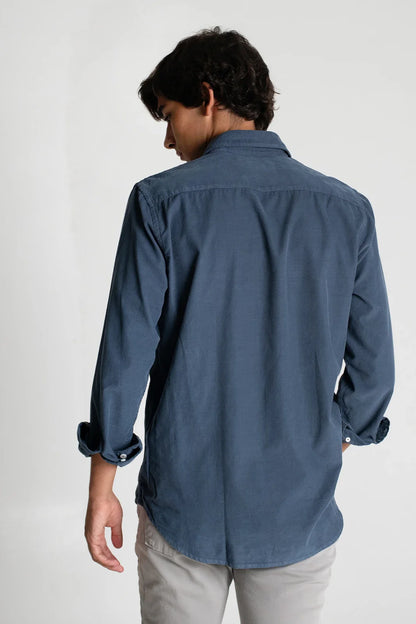 CAMISA DE MICROPANA AZUL OSCURO LAVADO