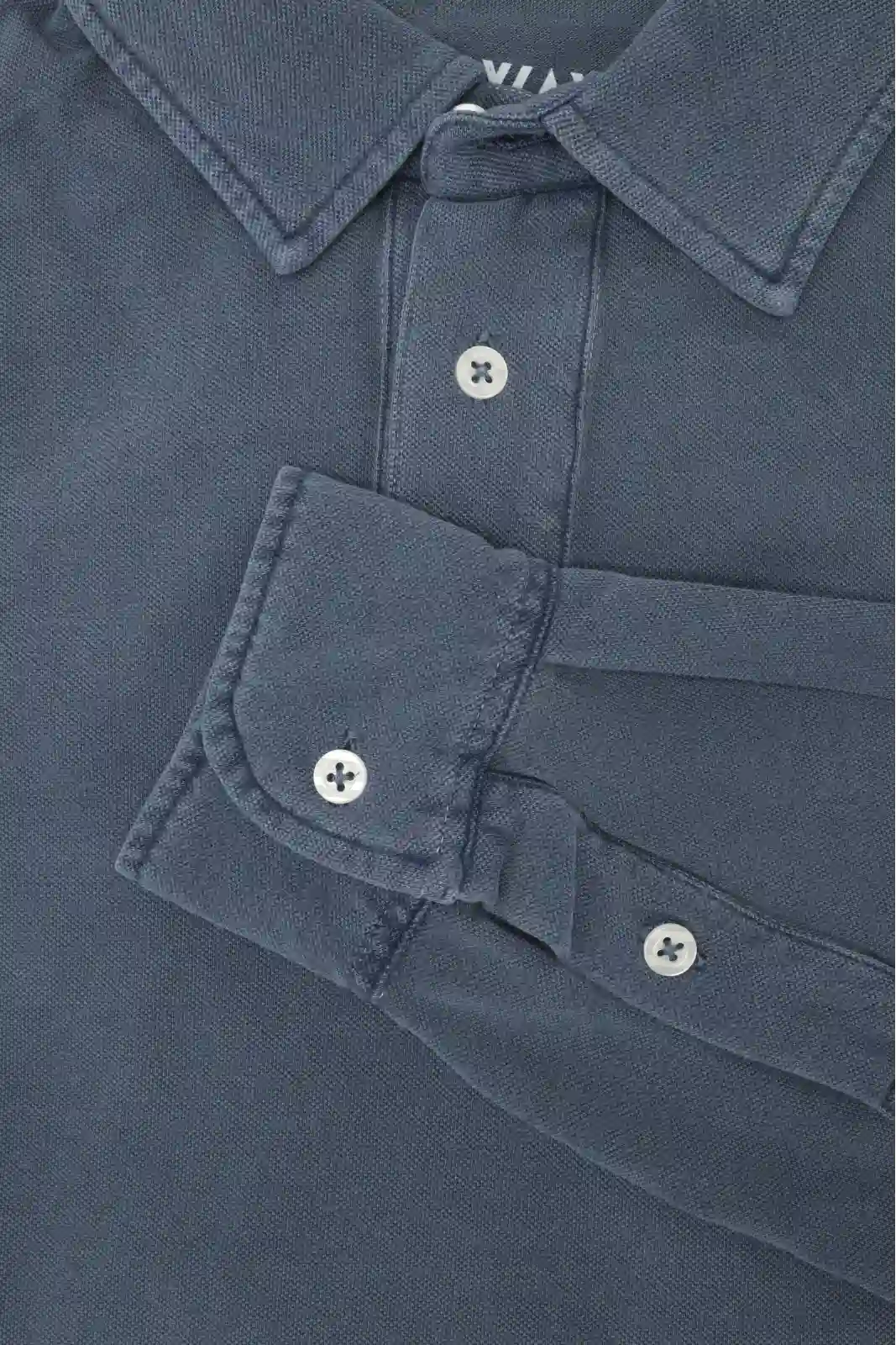 POLO PIQUÉ MANGA LARGA AZUL LAVADO