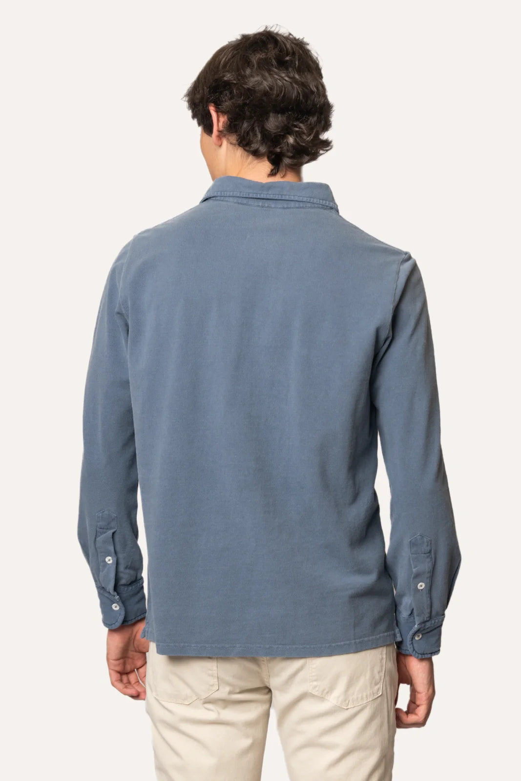 POLO PIQUÉ MANGA LARGA AZUL LAVADO