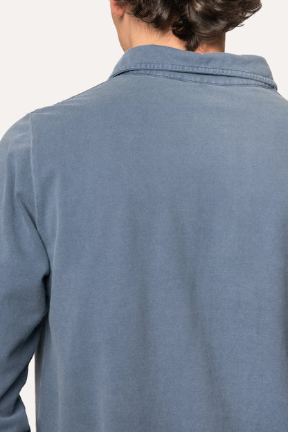 POLO PIQUÉ MANGA LARGA AZUL LAVADO