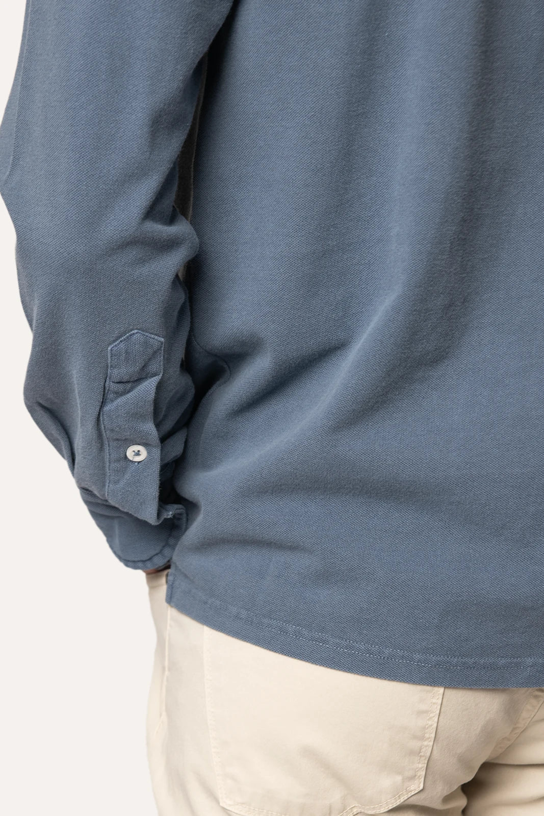 POLO PIQUÉ MANGA LARGA AZUL LAVADO