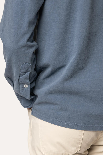 POLO PIQUÉ MANGA LARGA AZUL LAVADO