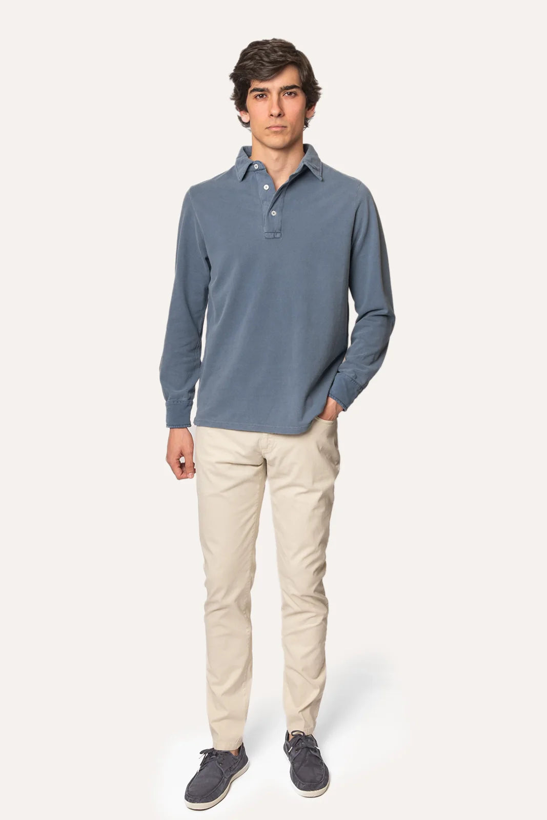 POLO PIQUÉ MANGA LARGA AZUL LAVADO