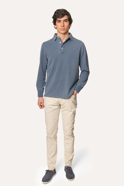 POLO PIQUÉ MANGA LARGA AZUL LAVADO